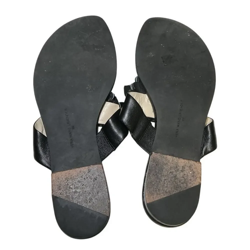 Vera Wang Lavender Black Leather Bow Jeweled Sandals Size 9 M - Picture 3 of 13